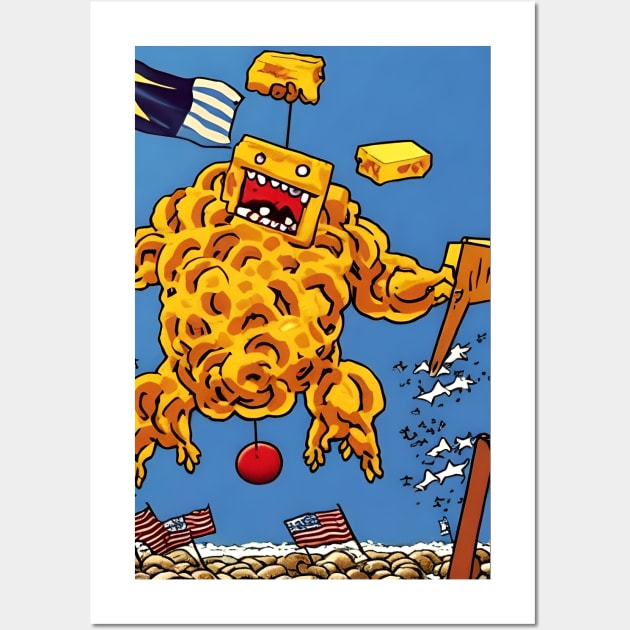 American Cheesy Meatball Monster Storms the Beach! Wall Art by Bee's Pickled Art